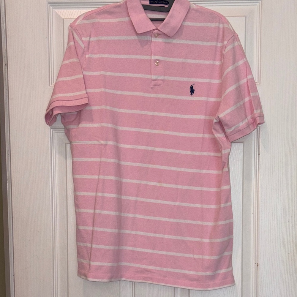 Polo by Ralph Lauren Pink and White Striped Polo Shirt